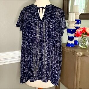 EUC Torrid Blouse Size OO Navy Blue Sheer Top Mini White Hearts Print Torrid 111